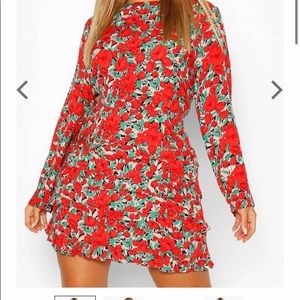 Boohoo Plus Tiered Floral Ruffles Mini Dress